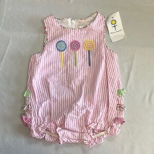 Florence Eiseman - NWT - Seersucker Pink Striped Baby Romper